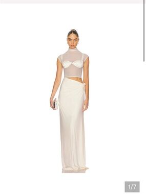 Deme by Gabriella Dove Set Ivory Two-Piece Gown with Draped Skirt Partially NWT